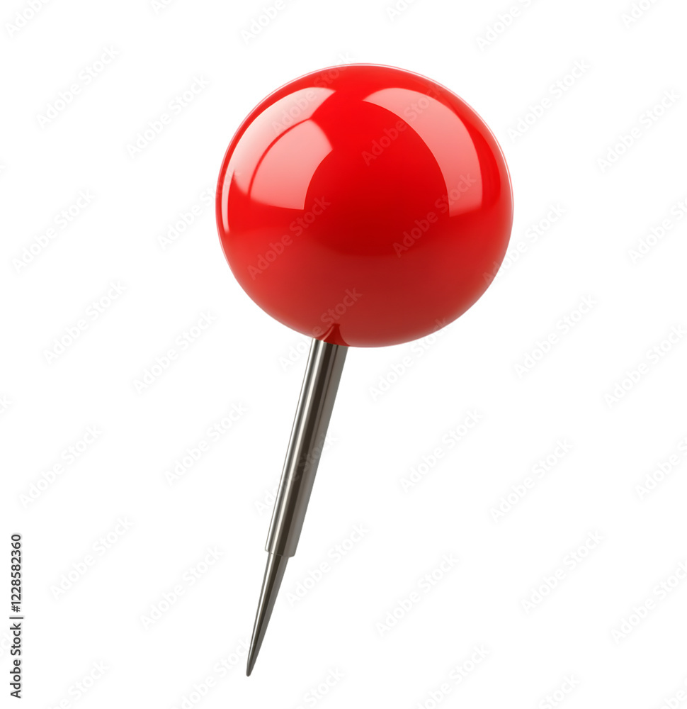 Red Pushpin with Round Head, Isolated on Transparent Background Red Pushpin with Round Head, Isolated on Transparent Background