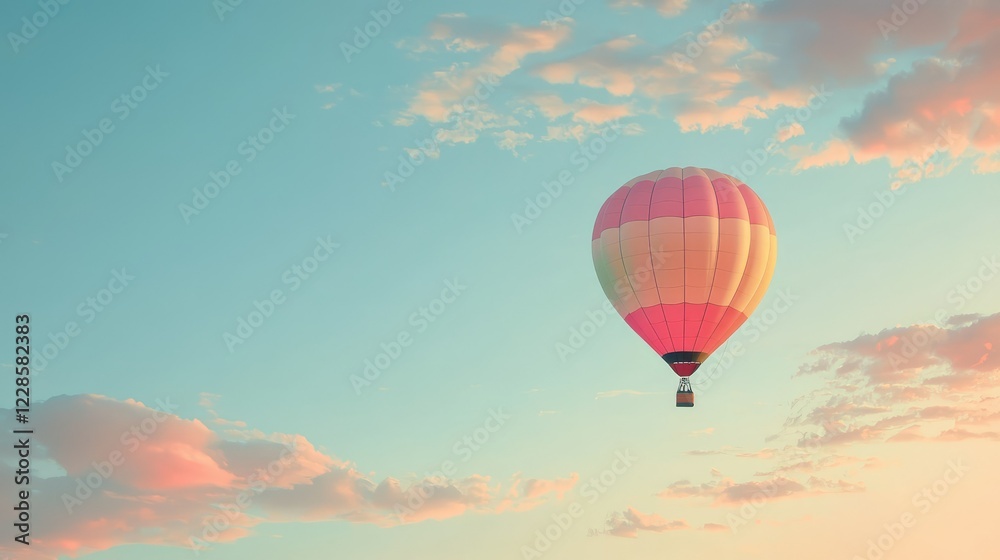 Fototapeta premium Colorful Hot Air Balloon Soaring in Clear Sky During Sunrise