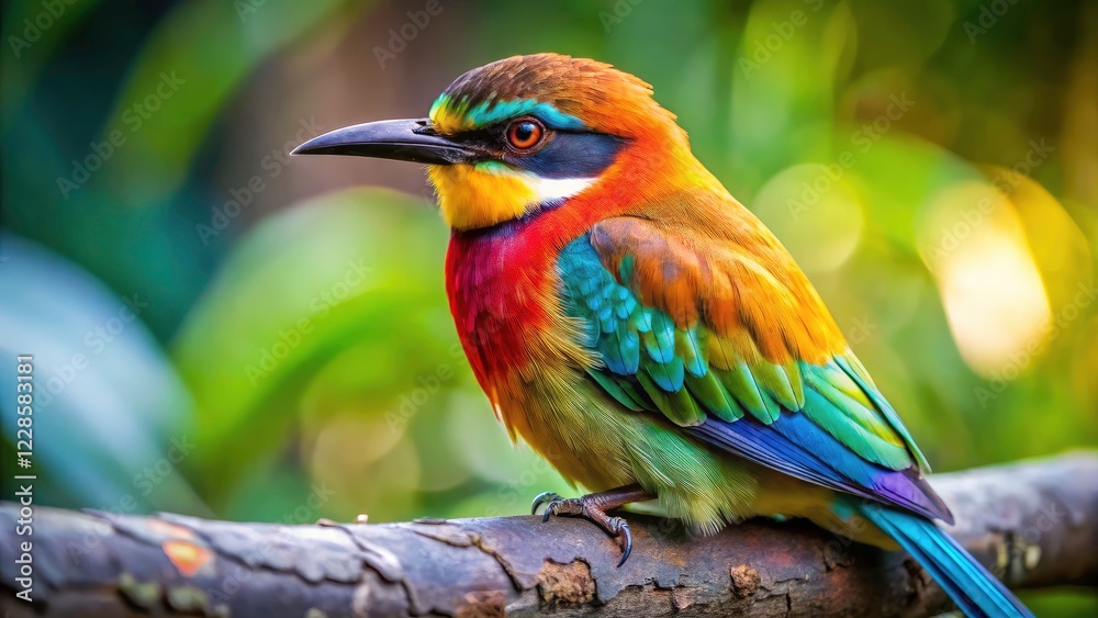 Fototapeta premium Vibrant Bird Closeup, Colorful Avian Wildlife Photography, Rule of Thirds Composition
