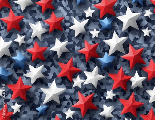 Red, white, and blue stars on a dark textured background.
