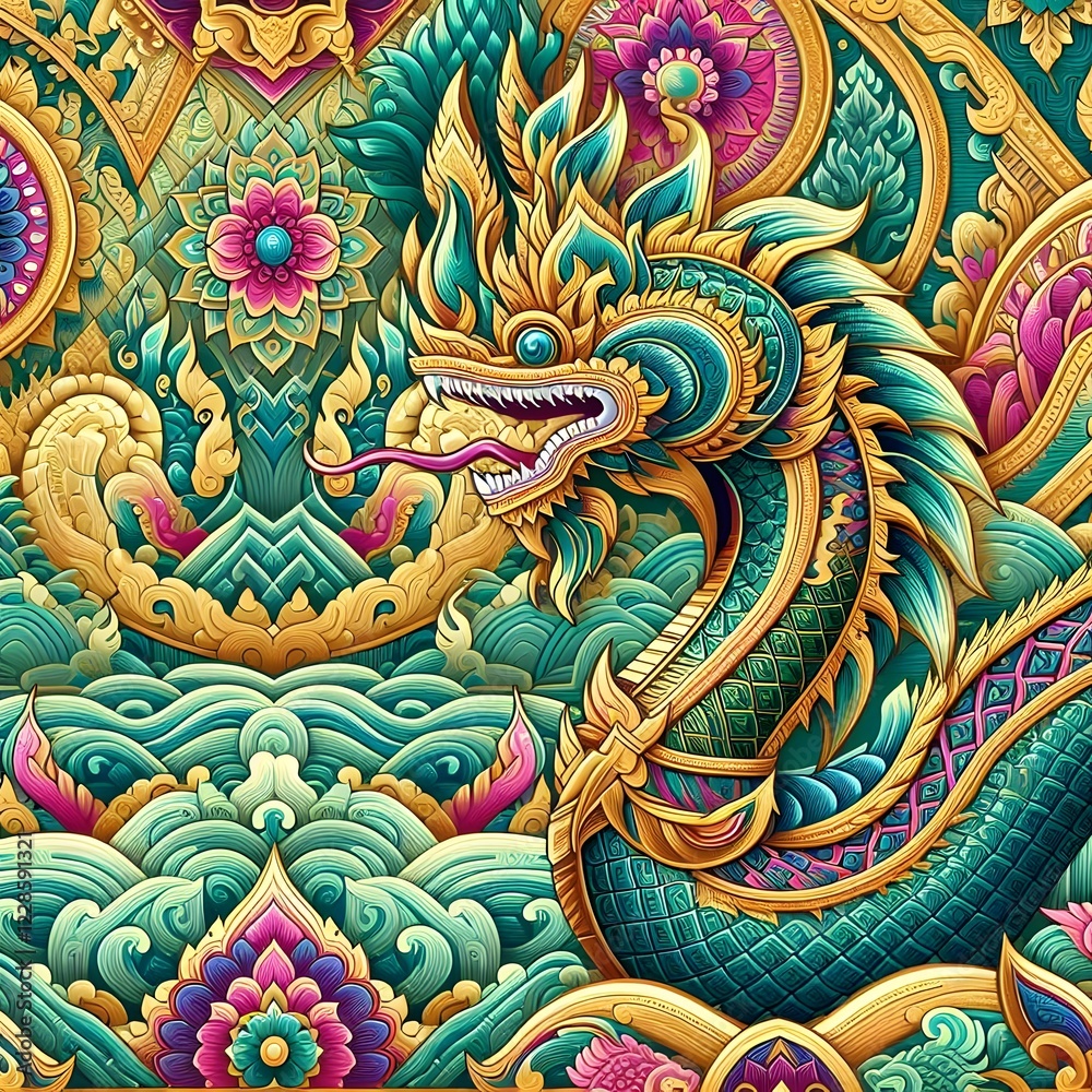 custom made wallpaper toronto digitalThai Dragon Naga – Majestic Serpent in Vibrant Colors