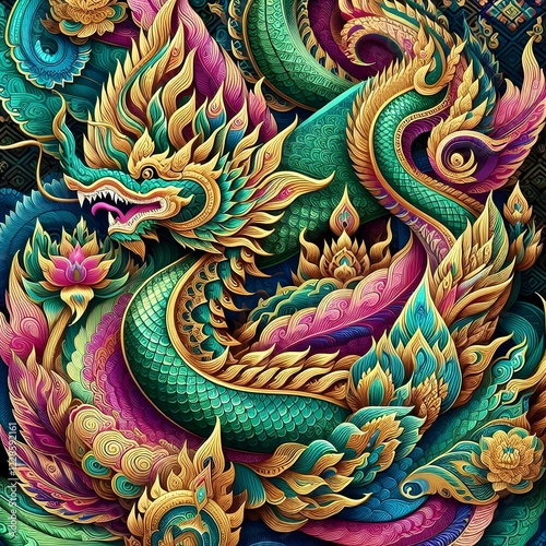 Wallpaper Mural Thai Dragon Naga – Majestic Serpent in Vibrant Colors Torontodigital.ca