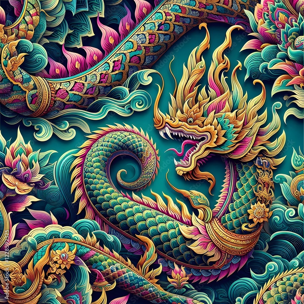 custom made wallpaper toronto digitalThai Dragon Naga – Majestic Serpent in Vibrant Colors