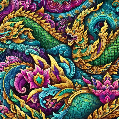 Wallpaper Mural Thai Dragon Naga – Majestic Serpent in Vibrant Colors Torontodigital.ca