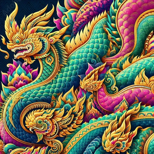 Wallpaper Mural Thai Dragon Naga – Majestic Serpent in Vibrant Colors Torontodigital.ca
