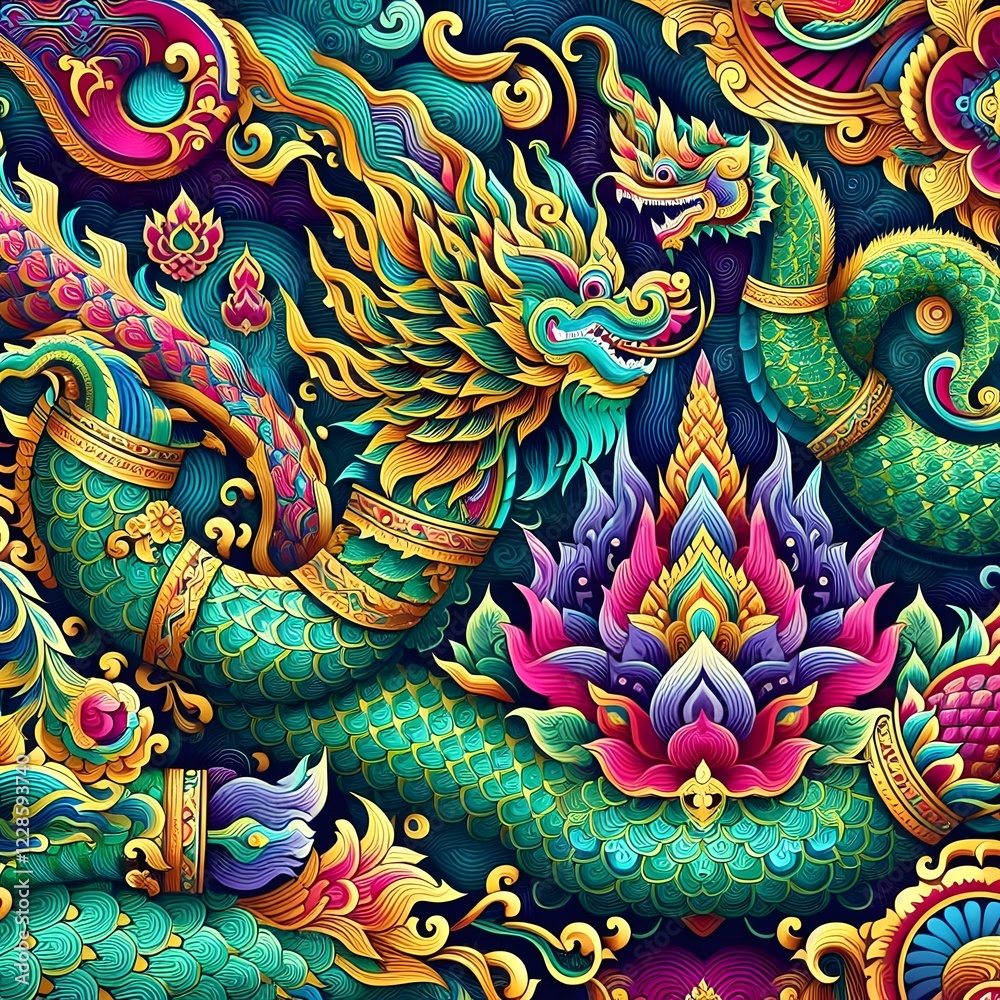 custom made wallpaper toronto digitalThai Dragon Naga – Majestic Serpent in Vibrant Colors