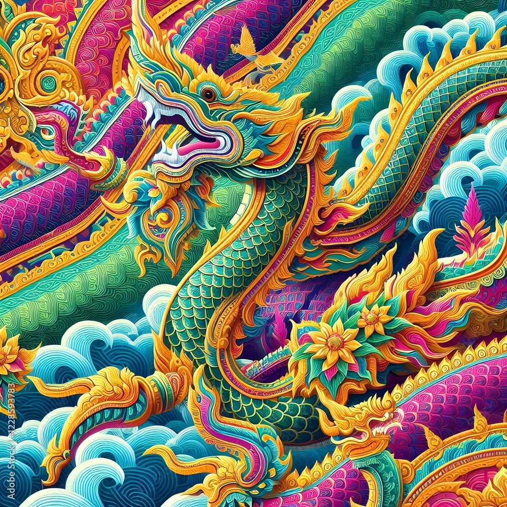 Fototapeta premium Thai Dragon Naga – Majestic Serpent in Vibrant Colors