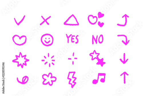 ピンクの蛍光ペン　手書き風ラインマーカーのイラスト素材