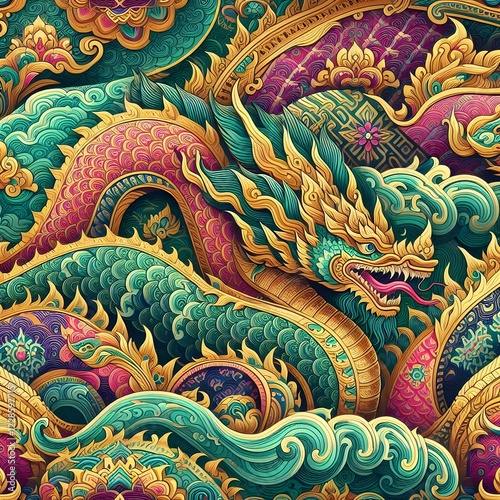 Wallpaper Mural travel, temple, culture, religion, buddhism, sculpture, asia, art, architecture, design, gold, colorful, legend, ancient, thai, vibrant, snake, thailand, beautiful, dragon, decoration, golden, tourism Torontodigital.ca
