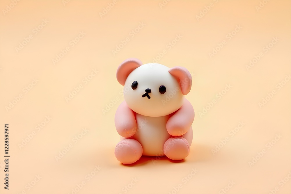 Cute bear figurine studio setting photography soft pastel colors close-up whimsical charm Cute bear figurine studio setting photography soft pastel colors close-up whimsical charm