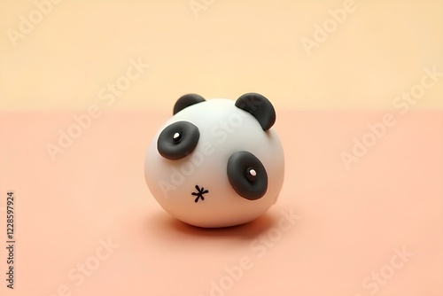 Cute panda toy on pink background playful scene product photography indoor setting close-up whimsical concept photo