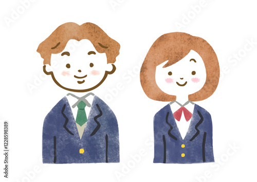 制服を着た中高生男女の上半身イラスト