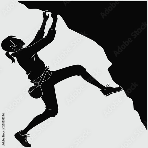 a person climbing a rock wall silhouette vector design art and illustration