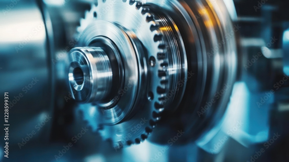 A close-up of a metallic gear in motion, showcasing industrial machinery and precision engineering. A close-up of a metallic gear in motion, showcasing industrial machinery and precision engineering.