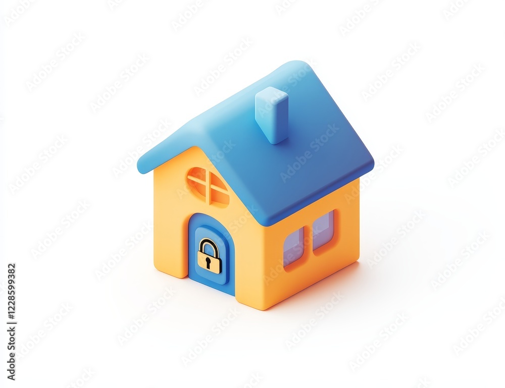 Cute isometric house icon with locked door. Cute isometric house icon with locked door.