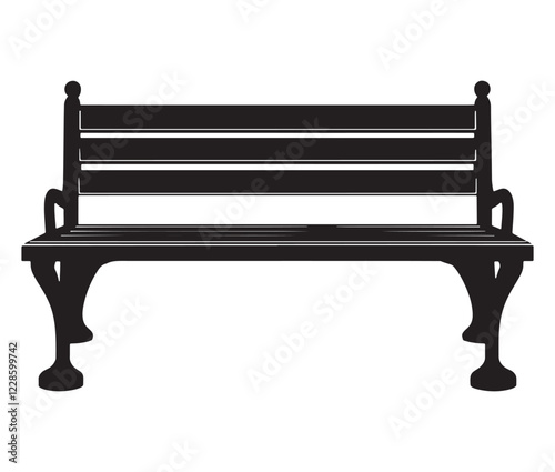 Park bench isolated on white background, Garden bench silhouette