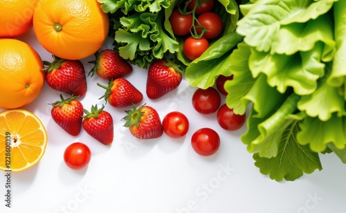 Wallpaper Mural Fresh fruits and vegetables arranged on a clean white background, showcasing healthy food choices and vibrant colors. Torontodigital.ca