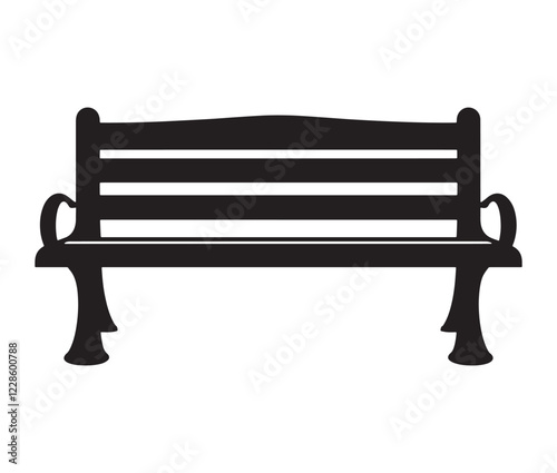 Park bench isolated on white background, Garden bench silhouette