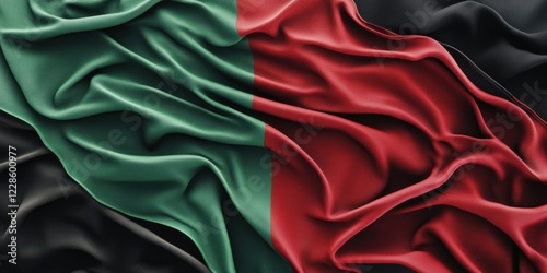 Close Up View of the  Flag of Malawi:  Vibrant Green Red and Black Fabric Texture photo