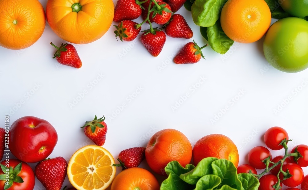 Fresh fruits and vegetables arranged on a clean white background, showcasing healthy food choices and vibrant colors. Fresh fruits and vegetables arranged on a clean white background, showcasing healthy food choices and vibrant colors.