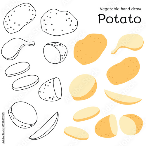 Purple Potato doodle vegetable hand drawn outline and colors for kid, Package, labels Design element. Vector illustration