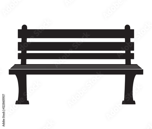 Park bench isolated on white background, Garden bench silhouette