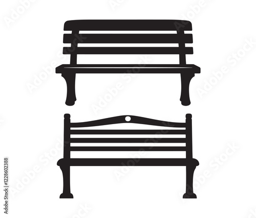 Park bench isolated on white background, Garden bench silhouette