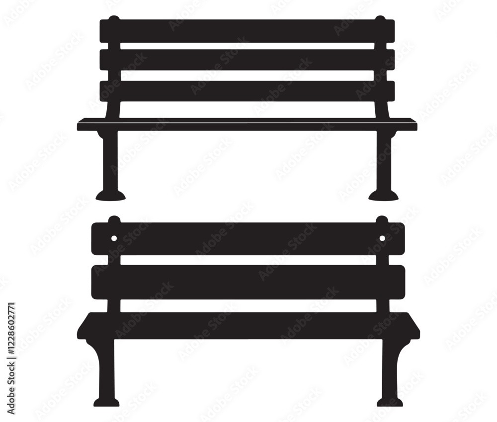 Park bench isolated on white background, Garden bench silhouette Park bench isolated on white background, Garden bench silhouette