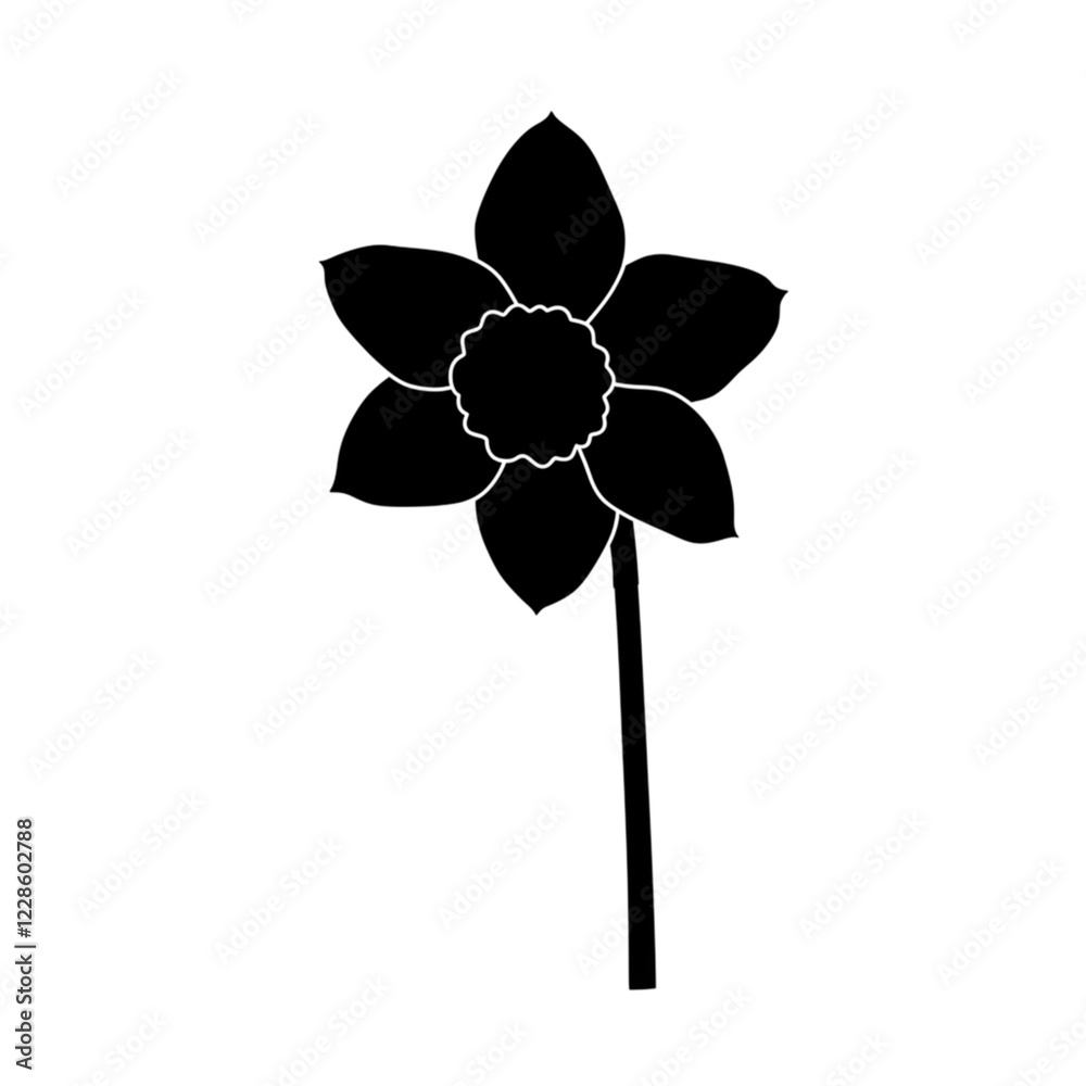 Elegant Simple Daffodil Flower Line Art Graphic Design White Black Plant Image Floral Nature Vector 