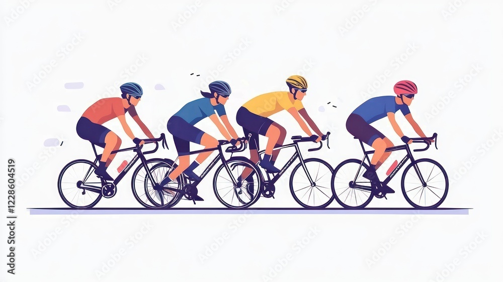 Fototapeta premium A group of professional cyclists are competing in vibrant and dynamic abstract poses while on the road track, with a mix of colorful pastels