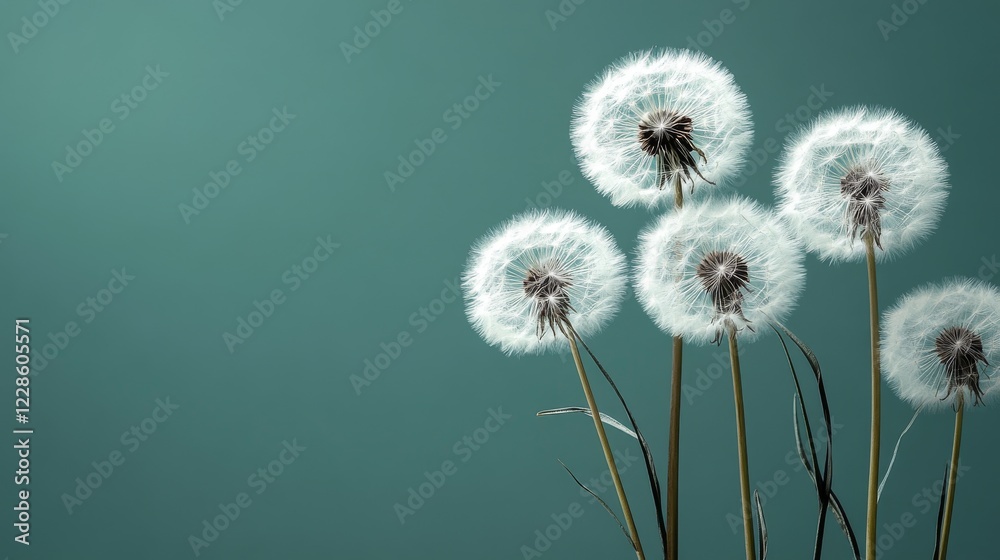 Four Dandelions Against a Teal Background Four Dandelions Against a Teal Background