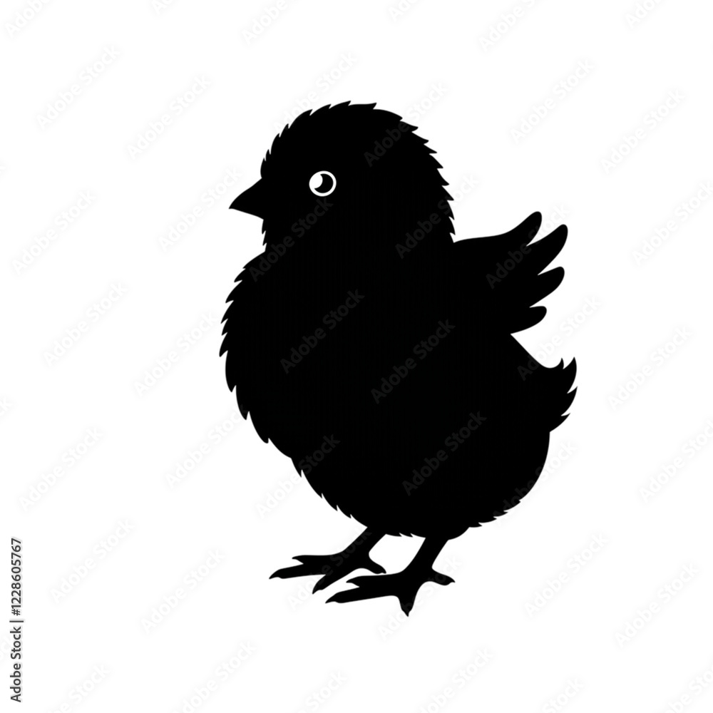 Obraz premium Cute Fluffy Baby Chick Silhouette Dark Background Simple Minimalist Vector Illustration Design bird 