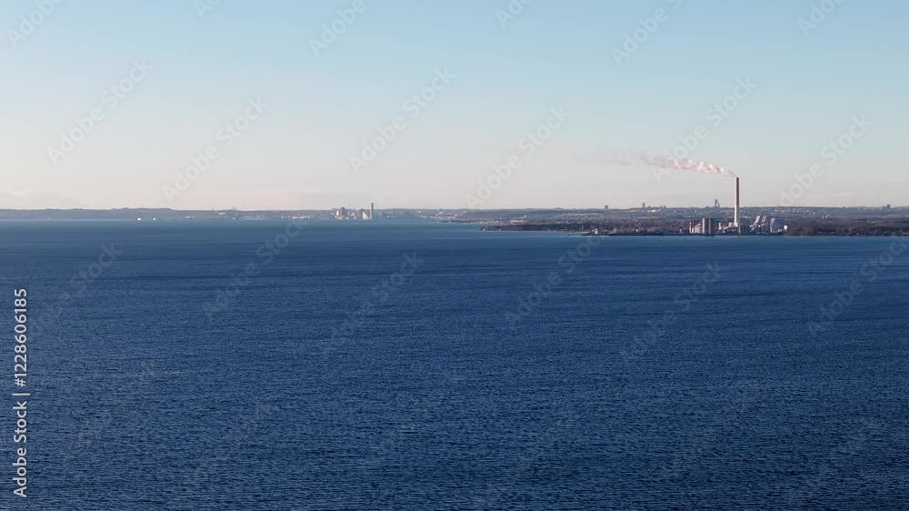 Aerial view of electrical power plant and Aarhus, Denmark Ocean Aerial view of electrical power plant and Aarhus, Denmark Ocean