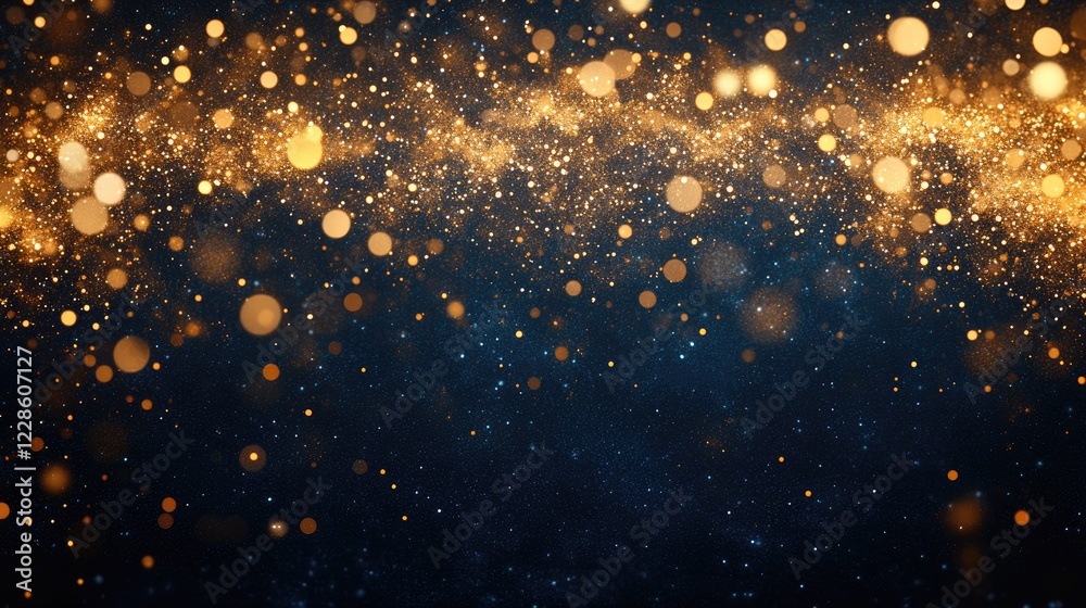 Fototapeta premium Glimmering golden bokeh lights against a dark background, creating a festive and magical atmosphere