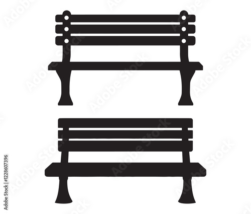 Park bench isolated on white background, Garden bench silhouette