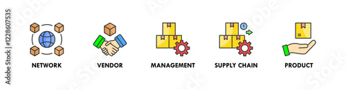 Supplier banner web icon vector illustration concept with icon of network, vendor, management, supply chain, and product