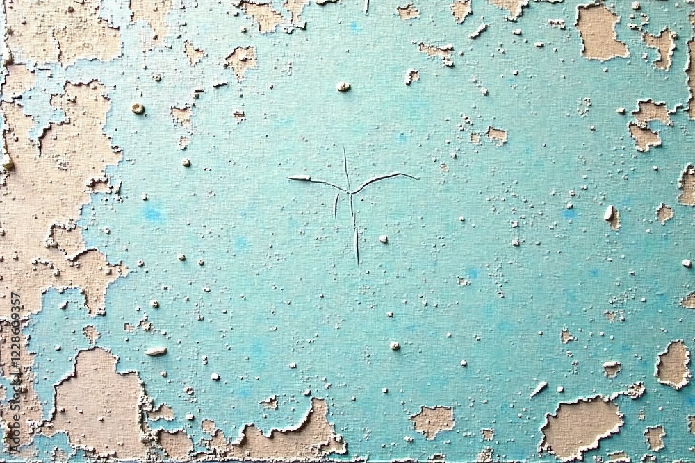 Fototapeta premium A Textured Abstract Depiction of Flaking Paint on a Light Blue Surface with Subtle Scratches