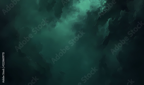 Deep green abstract misty background with atmospheric cloudy texture
