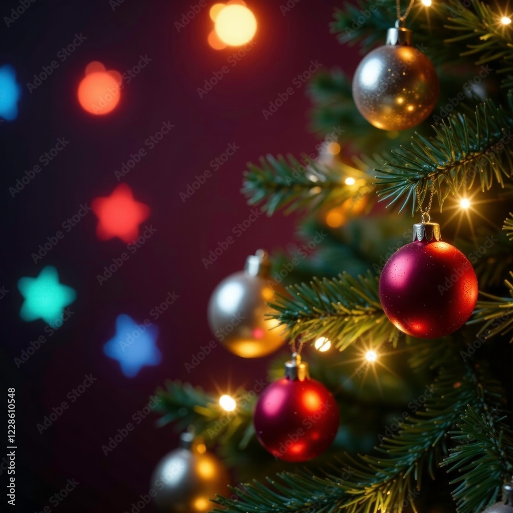 Sparkling light garland balls on a decorated fir tree, balls, holiday Sparkling light garland balls on a decorated fir tree, balls, holiday