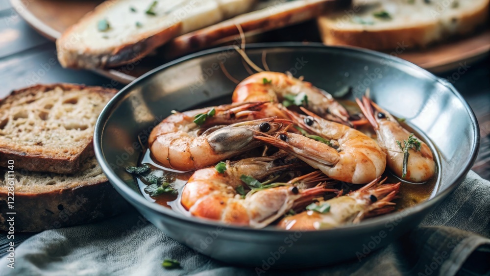 Savoring spiced butter brown shrimp a coastal culinary delight in a cozy setting Savoring spiced butter brown shrimp a coastal culinary delight in a cozy setting