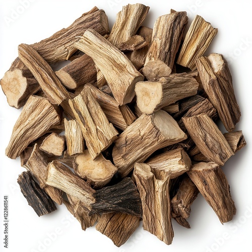 Assorted pieces of firewood on a white isolated background. photo