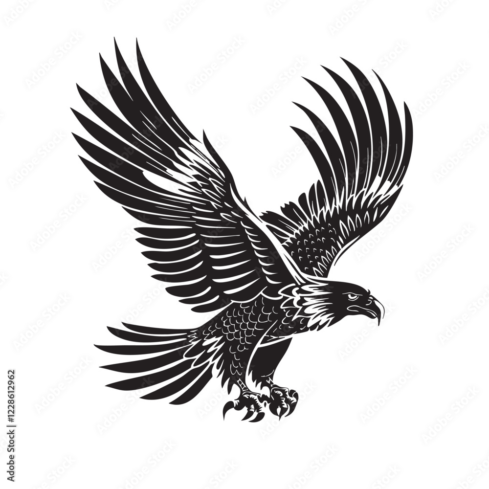 Fototapeta premium Vector of majestic falcon in flight, rendered in a classic black and white style, exudes power and freedom. Perfect for branding, logos, and nature-themed designs. Bird. Wildlife Animals.