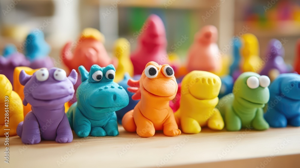 Fototapeta premium Rainbow of Play-Doh Creatures: A delightful collection of vibrant, whimsical Play-Doh creatures in a rainbow of colors, showcasing creativity and imaginative play.