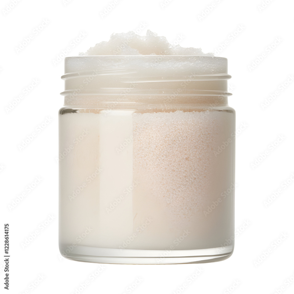 Gentle Exfoliating Scrub in Clear Jar Isolated on Transparent Background Gentle Exfoliating Scrub in Clear Jar Isolated on Transparent Background