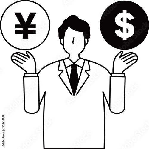 ドルと円を持つ男性