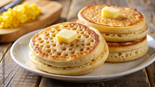 Toasting thinner and flatter crumpets kitchen food preparation cozy environment close-up delicious bites