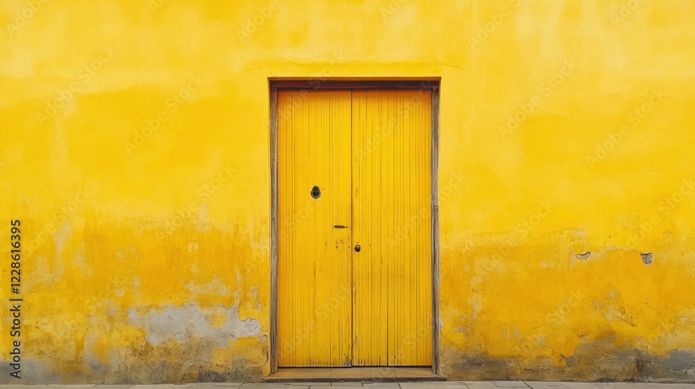 Fototapeta premium Yellow door, old wall, street, travel destination