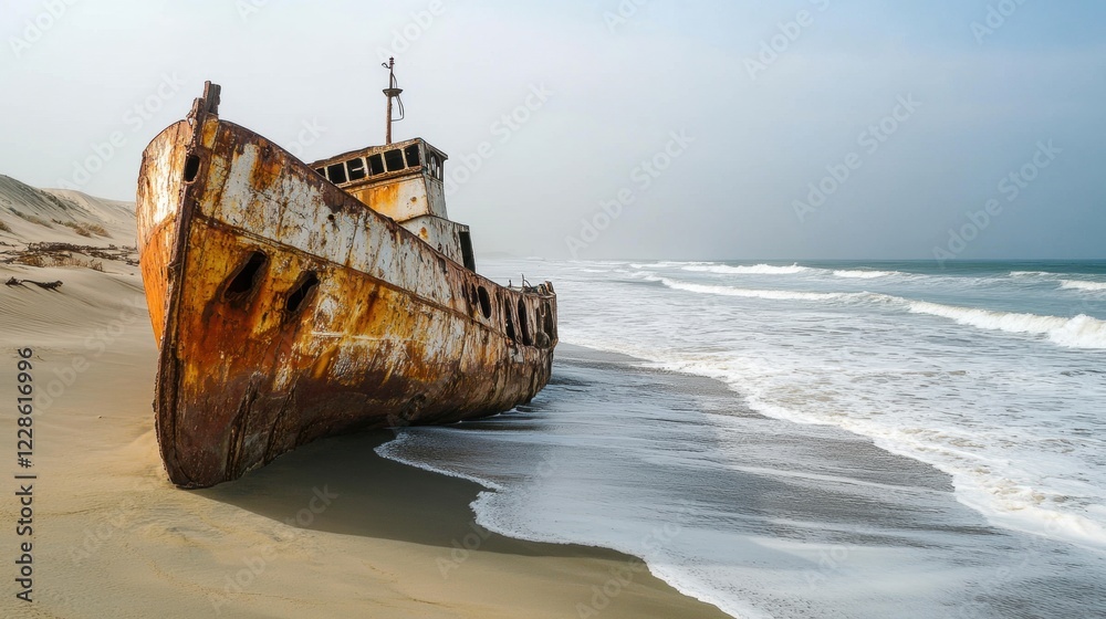 Shipwrecked boat on the beach coastal landscape serene environment coastal view Shipwrecked boat on the beach coastal landscape serene environment coastal view