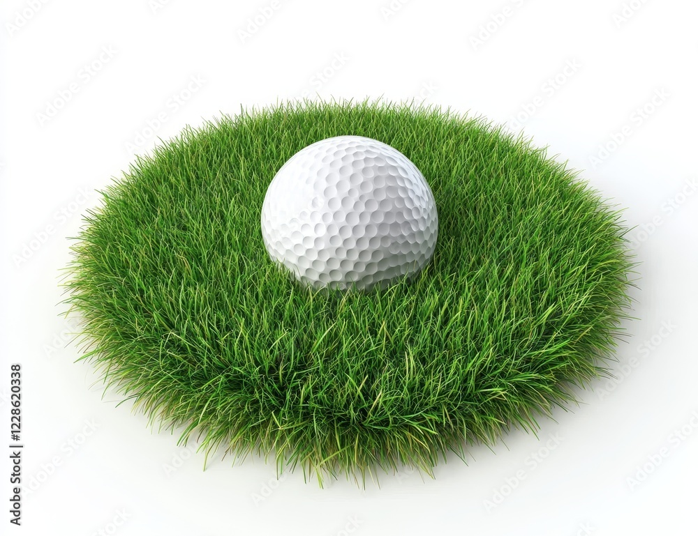 Golf ball resting on a small patch of green grass. Golf ball resting on a small patch of green grass.