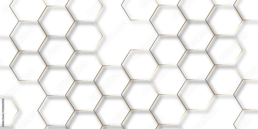 Abstract hexagon white background with shadow .golden background Futuristic blue neon honeycombs. Modern technology design. Vector illustration.
Abstract hexagon white background with shadow .golden background Futuristic blue neon honeycombs. Modern technology design. Vector illustration.